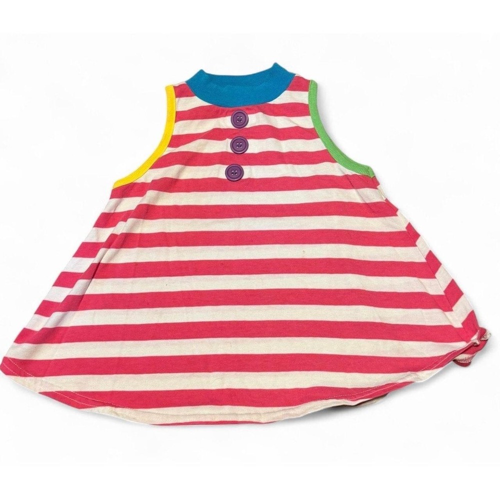 Buster Brown Girls Size 6 Striped Swing Tank Top Pink White Colorful Buttons